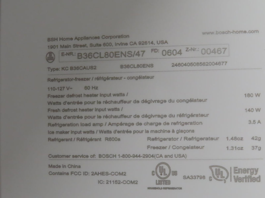Bosch 800 Series B36CL80ENS 36" Counter Depth French Door Smart Refrigerator
