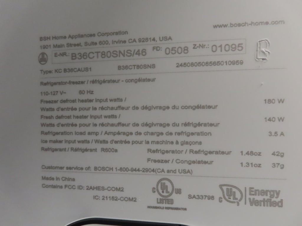 Bosch 800 Series B36CT80SNS 36" Smart Counter Depth French Door Refrigerator Pic