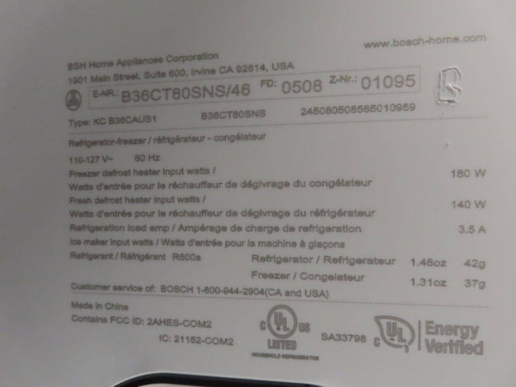 Bosch 800 Series B36CT80SNS 36" Smart Counter Depth French Door Refrigerator Pic