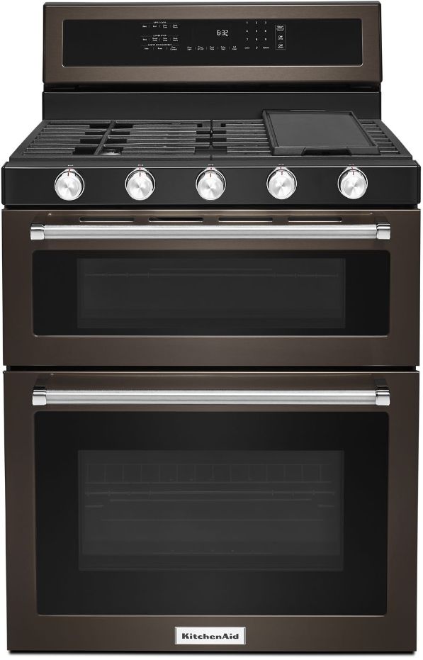 KitchenAid® 30" Black Stainless Steel with PrintShield Finish Free Standing Gas Double Convection Range