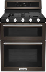 KitchenAid® 30" Black Stainless Steel with PrintShield Finish Free Standing Gas Double Convection Range