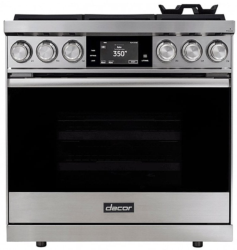 Dacor® 36" Silver Stainless Pro Style Dual Fuel Natural Gas Range